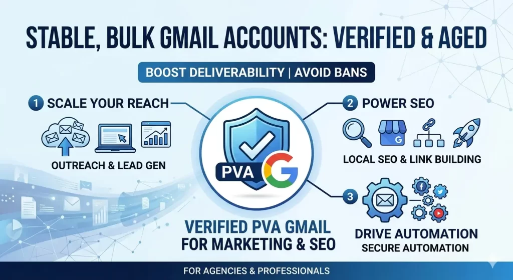 Verified PVA Gmail Accounts: Stable, Bulk Gmails for Marketing & SEO