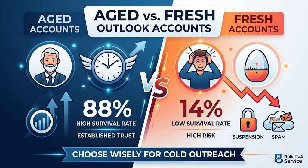 Aged vs. Fresh Outlook accounts